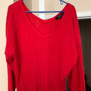 Red long sleeve slouch one shoulder shirt